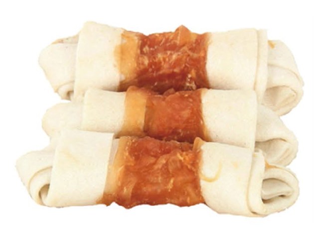 White Rawhide Knot Twisted by Chicken VPC-53 - Chicken Jerky dog treats OEM from China